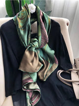 BYSIFA| Marke Grüner Schal aus reiner Seide für Damen, Foulard, Frühling/Herbst, 100 % Maulbeerseide, Schals, Herbst/Winter, lange Schals, Hijabs