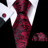 Barry.Wang Ensemble cravate et boutons de manchette en soie pour homme, motif jacquard, rouge, bordeaux, rose, pour mariage, affaires, fête