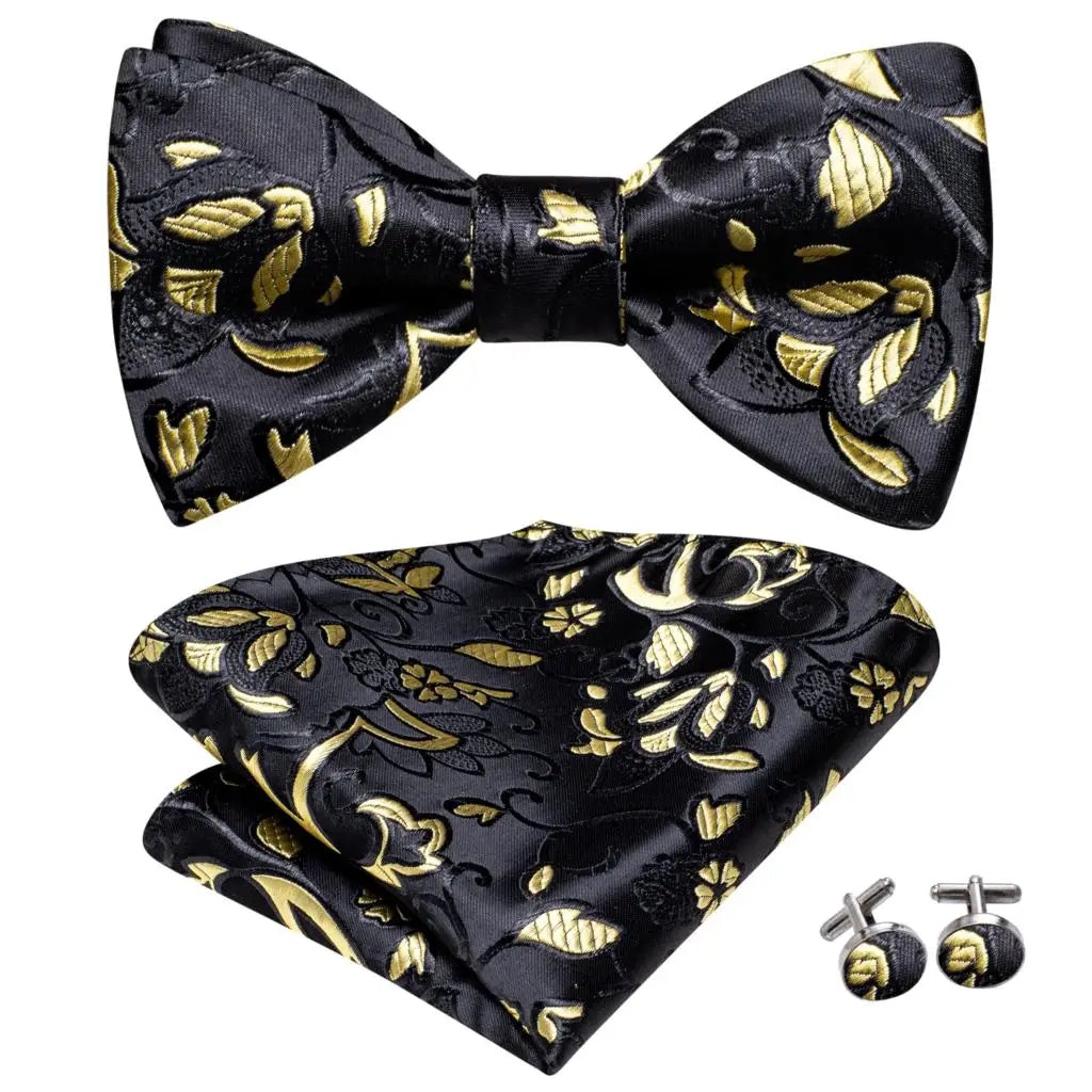 Hi-Tie Ensemble nœud papillon en soie pour homme, mouchoir et boutons de manchette, bleu, rouge, or, noir, blanc, jacquard, nœud papillon, mariage, affaires