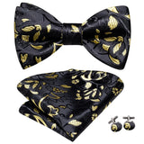 Hi-Tie Ensemble nœud papillon en soie pour homme, mouchoir et boutons de manchette, bleu, rouge, or, noir, blanc, jacquard, nœud papillon, mariage, affaires