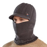 Fashion Flat Brim Men's Solid Colour Hat Winter Warm Woolen Ski Warm Hat Ear Plugs Windproof Scarf and Mask in one Knitted Cap