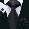 Cravates en soie noire pour hommes, classiques, solides, tissées de haute qualité, avec pochette et boutons de manchette, pour soirées formelles, design Barry.Wang