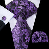 Hi-Tie – Cravate de mariage en soie violette unie à motif cachemire pour homme, ensemble de qualité avec boutons de manchette et mouchoir, cadeau tendance, livraison directe