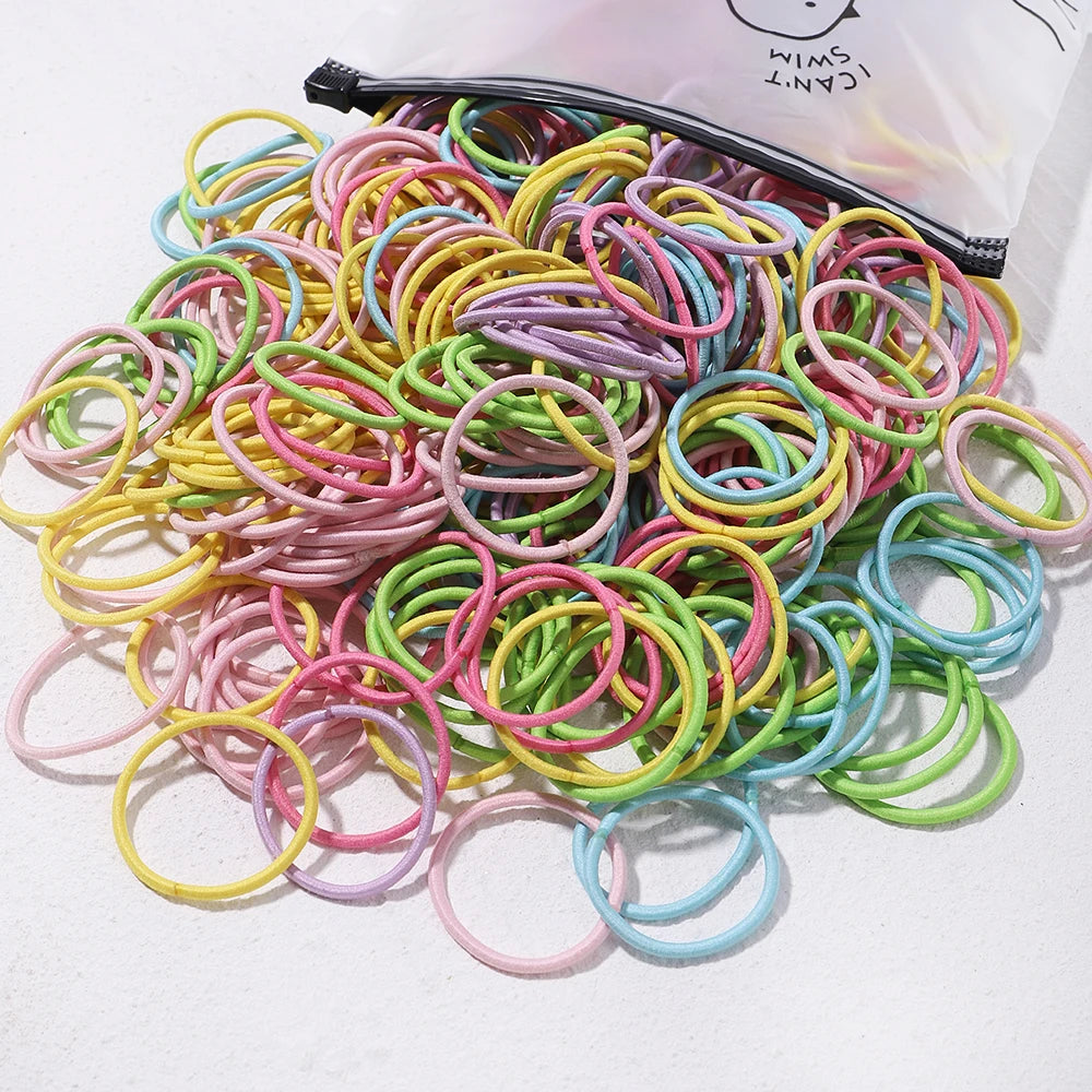 Lot de 50 bandeaux élastiques en caoutchouc pour cheveux, style macaron, très élastiques, durables, pour queue de cheval haute, pour femmes et enfants