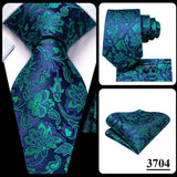 Hi-Tie Dark Green Psialey Silk Elegant Tie For Men Groom Wedding Men Necktie Pocket Square Cufflink Accessory Wholesale Designer