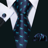 Ensemble de cravates pour homme, motif dinosaure, bleu marine et doré, 8,5 cm, en soie, idéal pour un mariage, FA-5191