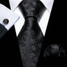 Cravates en soie noire pour hommes, classiques, solides, tissées de haute qualité, avec pochette et boutons de manchette, pour soirées formelles, design Barry.Wang