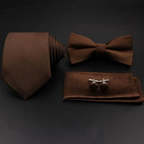 Hot Sale Red Blue Tie Set Polyester Slim Striped Necktie Bowtie Cufflink Brooch For Groom Suit Wedding Cravat Shirt Accessory