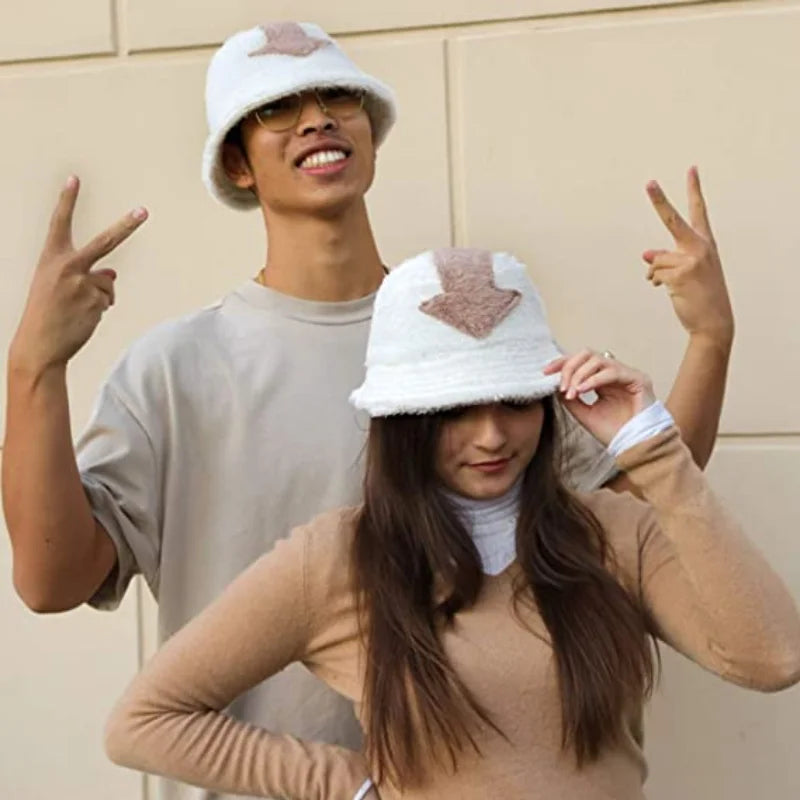 Chapeau bob Appa en laine d'agneau pour femme, casquette de pêche chaude d'hiver, en fausse fourrure, avec symbole de flèche imprimé, pour homme, chapeau plat Tide