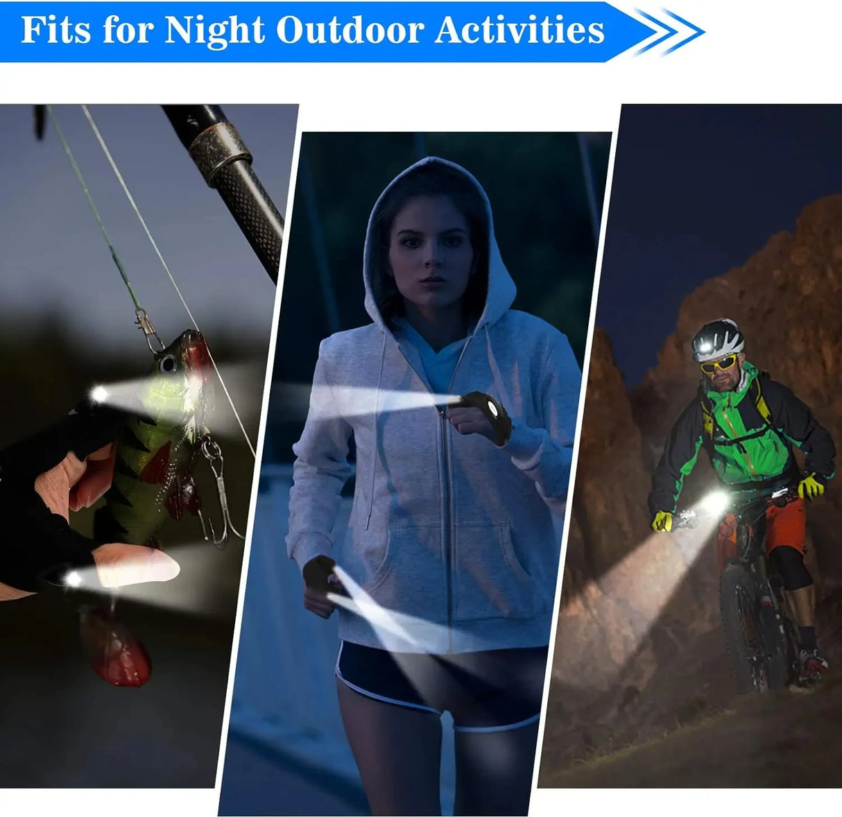 Guantes de caza al aire libre con iluminación luminosa de medio dedo y luces para conducción nocturna, mantenimiento de vehículos de caza, guantes de iluminación