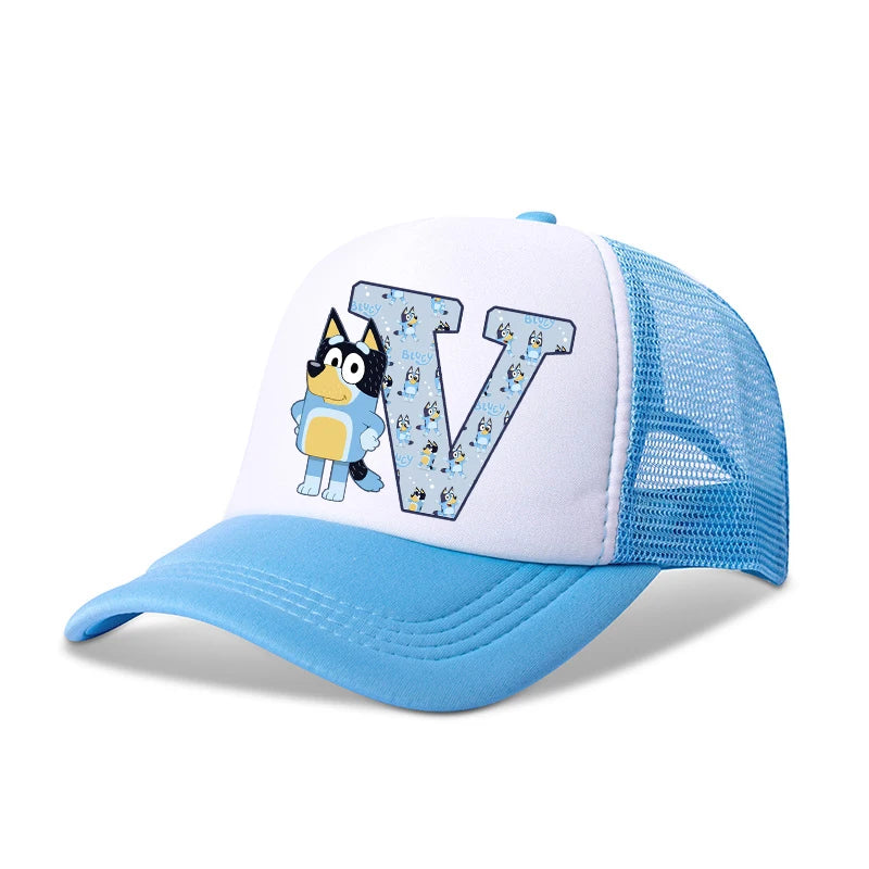 Casquette de baseball Blueyi Bingo pour enfants, motif dessin animé AZ, imprimé lettres, chapeau de soleil, casquettes d'été décontractées, casquettes Kawaii à visière réglable, cadeau pour enfants