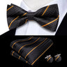 Hi-Tie Nœud papillon rayé noir et rouge pour homme, mouchoir, boutons de manchette, en soie pré-nouée, pour soirée d'affaires masculine, vente en gros