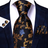 Cravate élégante pour homme, motif cachemire, rayures noires et dorées, en soie, pour mariage, mouchoir, boutons de manchette, pour entreprise, fête, livraison directe