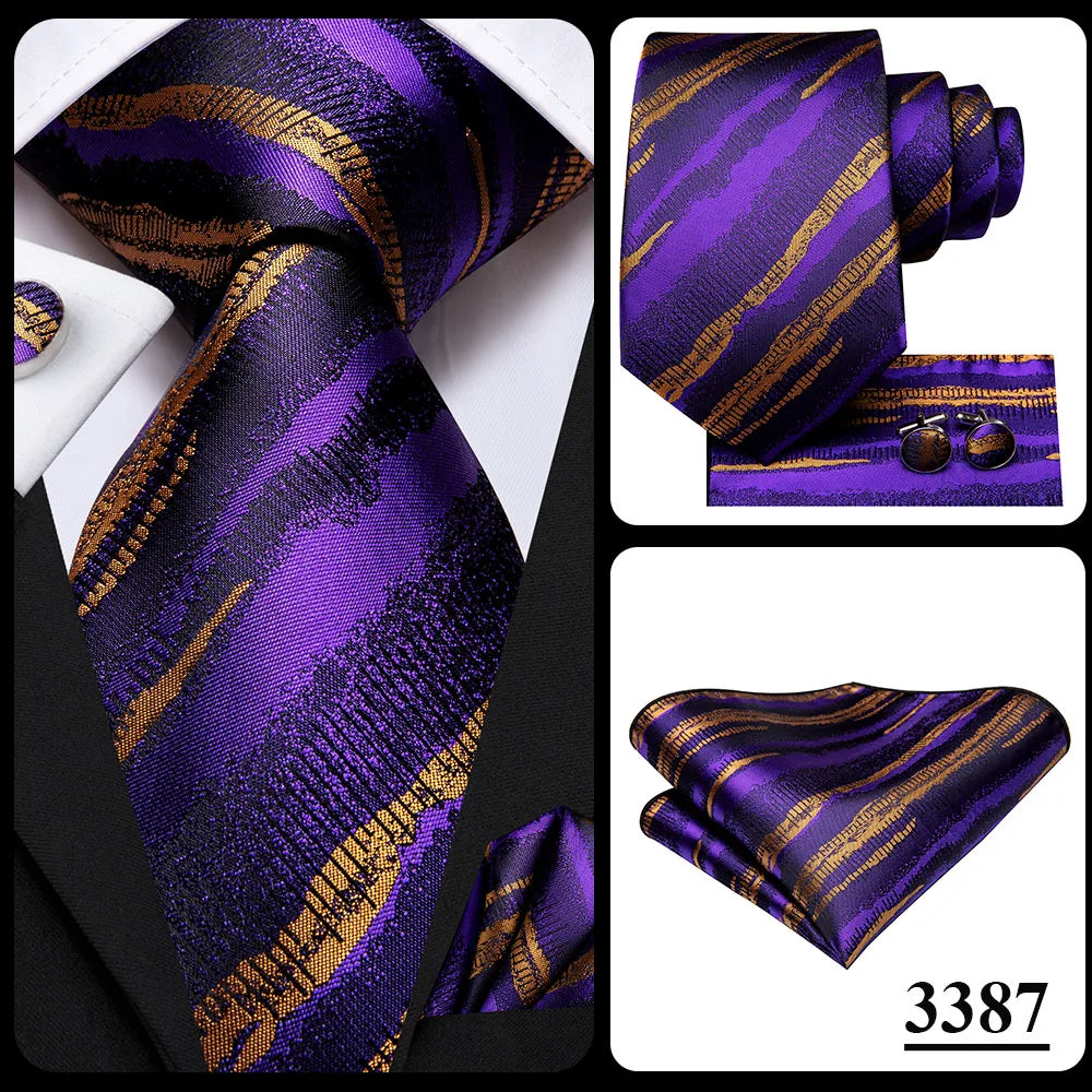 Hi-Tie – Cravate de mariage en soie violette unie à motif cachemire pour homme, ensemble de qualité avec boutons de manchette et mouchoir, cadeau tendance, livraison directe
