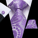 Hi-Tie – Cravate de mariage en soie violette unie à motif cachemire pour homme, ensemble de qualité avec boutons de manchette et mouchoir, cadeau tendance, livraison directe