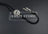 Vintage Bolo Tie Shirt Chain Cowboy Jazz Alloy Men Women Leather Rope Long Necklace Imitation Obsidian Sweater Chain Men Accesso