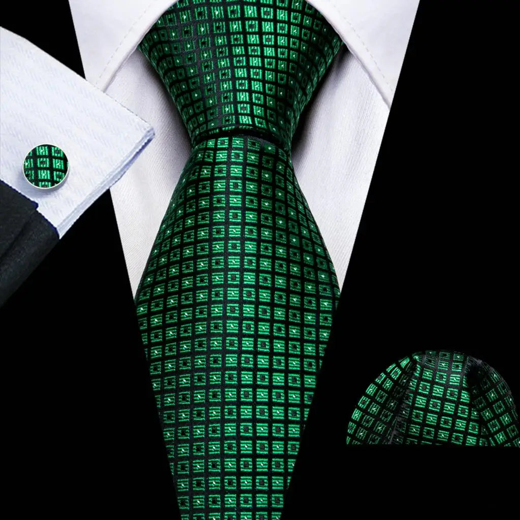 Barry.Wang Ensemble cravate et mouchoir en soie à carreaux pour homme, motif jacquard, idéal pour un mariage, un marié ou une équipe