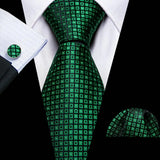 Barry.Wang Ensemble cravate et mouchoir en soie à carreaux pour homme, motif jacquard, idéal pour un mariage, un marié ou une équipe