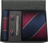 Classic 100% Silk Men's Ties In Gift box 8cm Plaid Dot Striped Business Necktie Handkerchief Cufflinks Wedding Party Tie Set