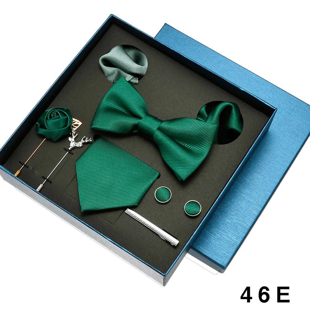 Coffret cadeau pour homme et femme, pochette, cravate, boutons de manchette, broche, couleur unie, pour mariage, affaires, vente en gros
