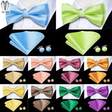 Hi-Tie Jacquard Silk Nœud papillon pour homme, ensemble de boutons de manchette et mouchoir, nœud papillon pré-noué, noir, blanc, gris, bleu, rouge, vert, rose, violet