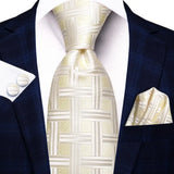 Hi-Tie Cravate de mariage en soie à motif floral, couleur champagne ivoire massif, pour homme, de qualité, avec boutons de manchette, tendance, pour entreprise, livraison directe