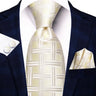 Hi-Tie Cravate de mariage en soie à motif floral, couleur champagne ivoire massif, pour homme, de qualité, avec boutons de manchette, tendance, pour entreprise, livraison directe