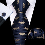 Barry.Wang Nouveauté Soie Hommes Cravate Mouchoir Boutons de Manchette Ensemble Jacquard Animal Dinosaure Chauve-Souris Gravat Cravate Pour Homme Mariage Affaires