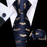 Barry.Wang Nouveauté Soie Hommes Cravate Mouchoir Boutons de Manchette Ensemble Jacquard Animal Dinosaure Chauve-Souris Gravat Cravate Pour Homme Mariage Affaires