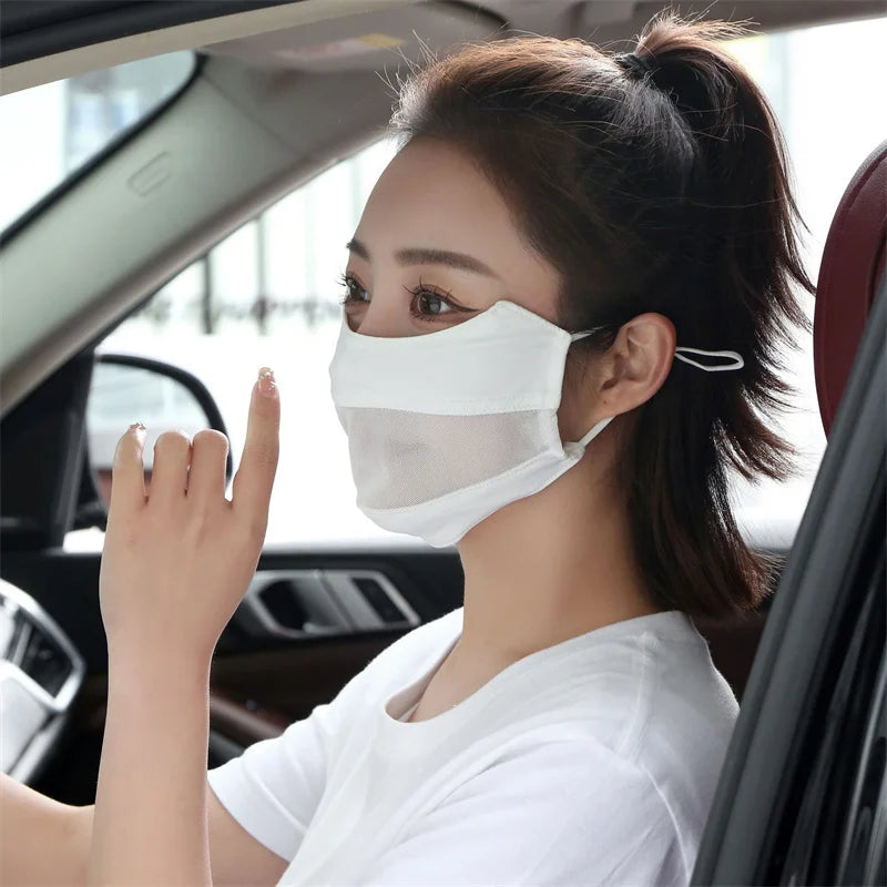 Masque de protection solaire sans trace pour femmes, en soie glacée, anti-ultraviolet, respirant, fin, tendance, été, 2024