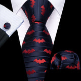 Barry.Wang Nouveauté Soie Hommes Cravate Mouchoir Boutons de Manchette Ensemble Jacquard Animal Dinosaure Chauve-Souris Gravat Cravate Pour Homme Mariage Affaires