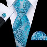 Cravate fantaisie en soie bleu sarcelle pour homme, marque de luxe solide, pochette, boutons de manchette, ensemble de cravates de haute qualité pour fête de mariage Barry.Wang