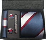 Classic 100% Silk Men's Ties In Gift box 8cm Plaid Dot Striped Business Necktie Handkerchief Cufflinks Wedding Party Tie Set