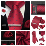 Classic 100% Silk Men's Ties In Gift box 8cm Plaid Dot Striped Business Necktie Handkerchief Cufflinks Wedding Party Tie Set