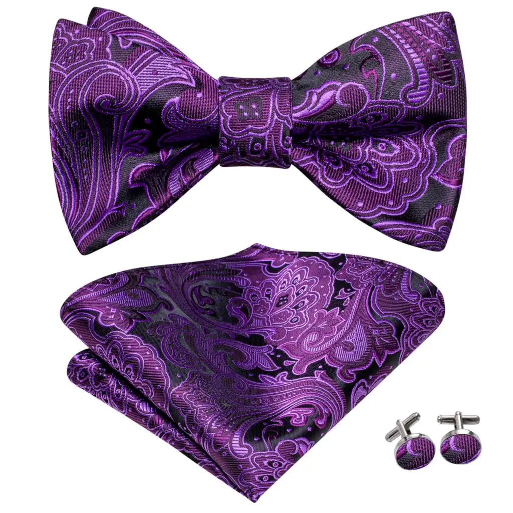 Hi-Tie Ensemble nœud papillon en soie pour homme, mouchoir et boutons de manchette, bleu, rouge, or, noir, blanc, jacquard, nœud papillon, mariage, affaires