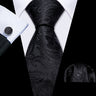 Cravates en soie noire pour hommes, classiques, solides, tissées de haute qualité, avec pochette et boutons de manchette, pour soirées formelles, design Barry.Wang