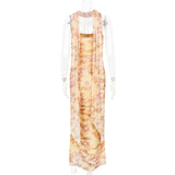 Suninheart Elegant 2 Pieces Dress Set with Scarf Women Fashion Matching Sets Sexy Cropped Top and Long Dress Set Casual Dress