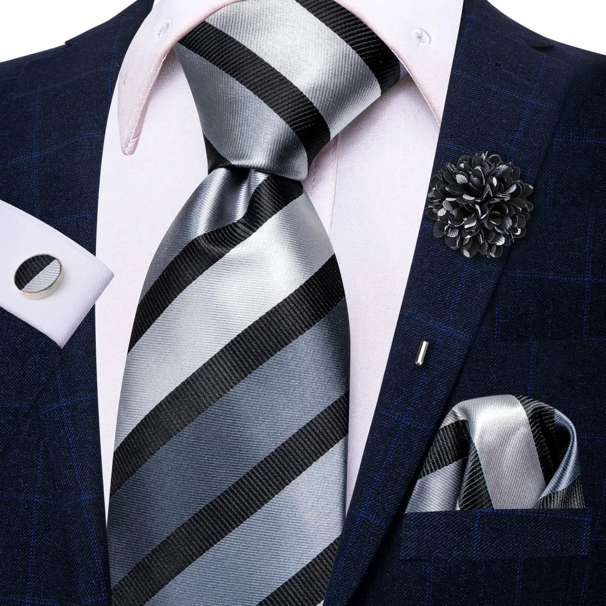 Cravate rose cachemire avec broche en soie, élégante cravate de mariage pour homme, bouton de manchette pratique, mode affaires fête, créateur de cravate haute
