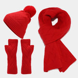 Ensemble bonnet, écharpe et gants en laine pour femme et homme, automne et hiver, chaud, ample, trois pièces, bonnet, écharpe et gants en tricot, pour adolescentes