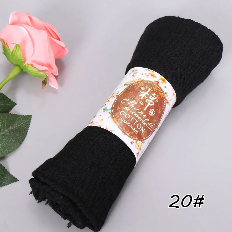 Offre spéciale foulards hijab en coton froissé pour femmes couleur unie doux extensible turban luxe haute qualité longues écharpes 180*90 cm