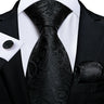 Cravates en soie noire pour hommes, classiques, solides, tissées de haute qualité, avec pochette et boutons de manchette, pour soirées formelles, design Barry.Wang