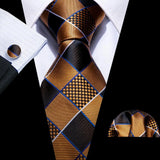 Barry.Wang Ensemble cravate et mouchoir en soie à carreaux pour homme, motif jacquard, idéal pour un mariage, un marié ou une équipe