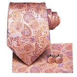 Cravate de mariage en soie à motif cachemire orange et argent pour homme, style créateur, avec boutons de manchette, style tendance, pour soirées d'affaires, livraison directe
