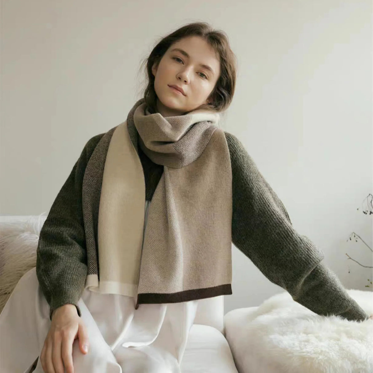 Écharpes en cachemire pour femme, écharpe chaude en tricot, châle simple et tendance, idéal pour les déplacements en voiture ou en hiver