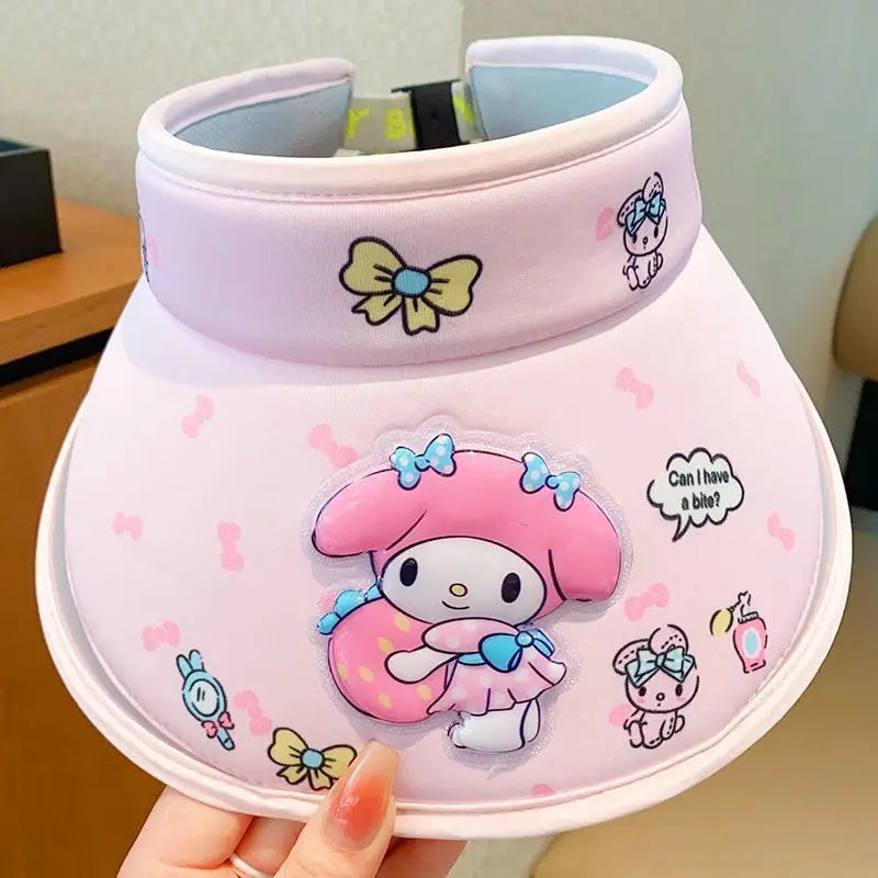 Chapeau de protection solaire Sanrio Cinnamoroll My Melody Kuromi Pompompurin, casquette anti-UV avec grande langue, cadeau d'anniversaire pour enfants