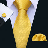 Cravate de luxe pour homme, ensemble de boutons de manchette et mouchoir en soie à rayures rouges, style business, Barry.Wang, accessoire tendance pour mariage, fête, décontracté