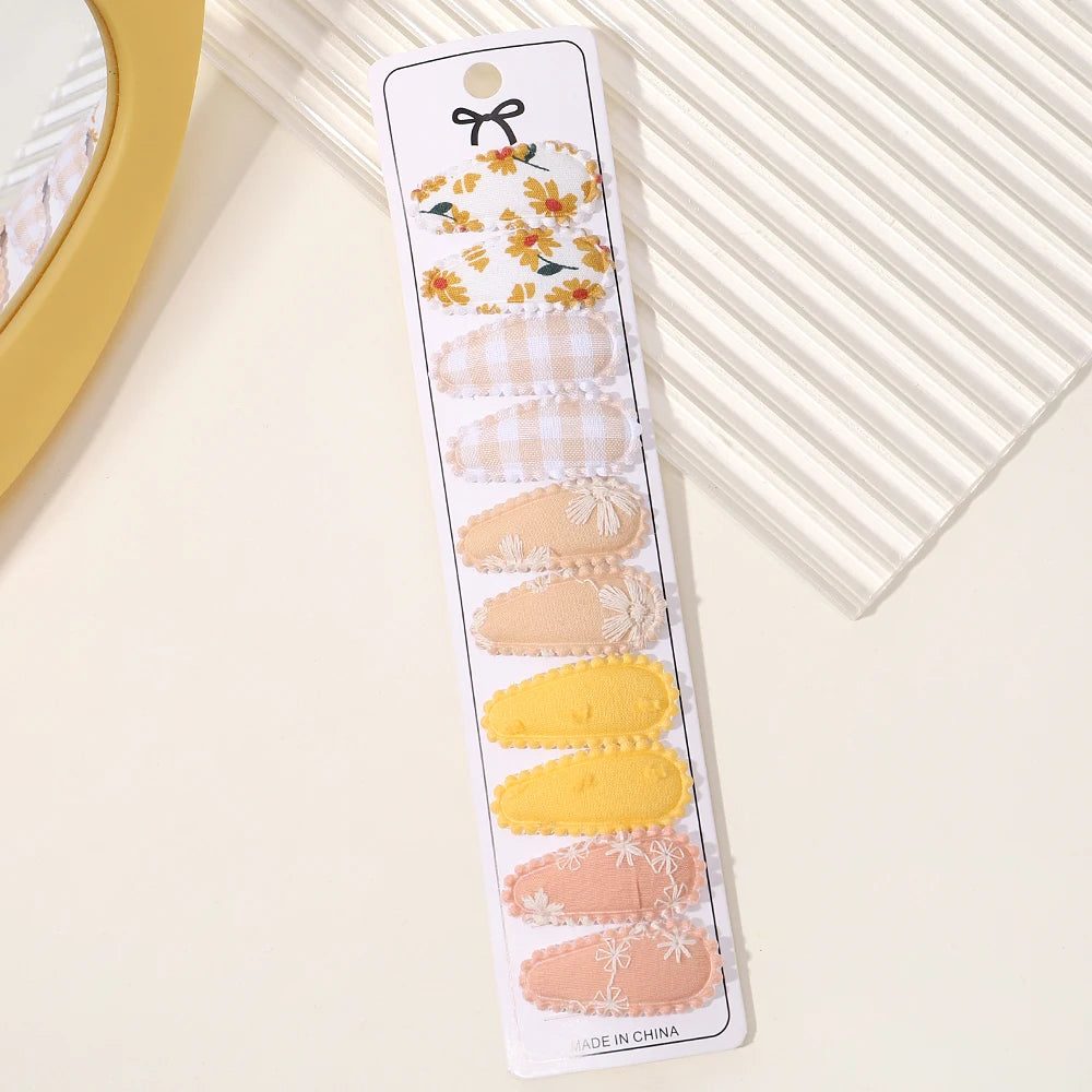 Lot de 10 barrettes à cheveux en forme de goutte d'eau, 5,6 cm, avec broderie imprimée, pour filles mignonnes, épingles à cheveux, couvre-chefs, accessoires pour cheveux pour enfants