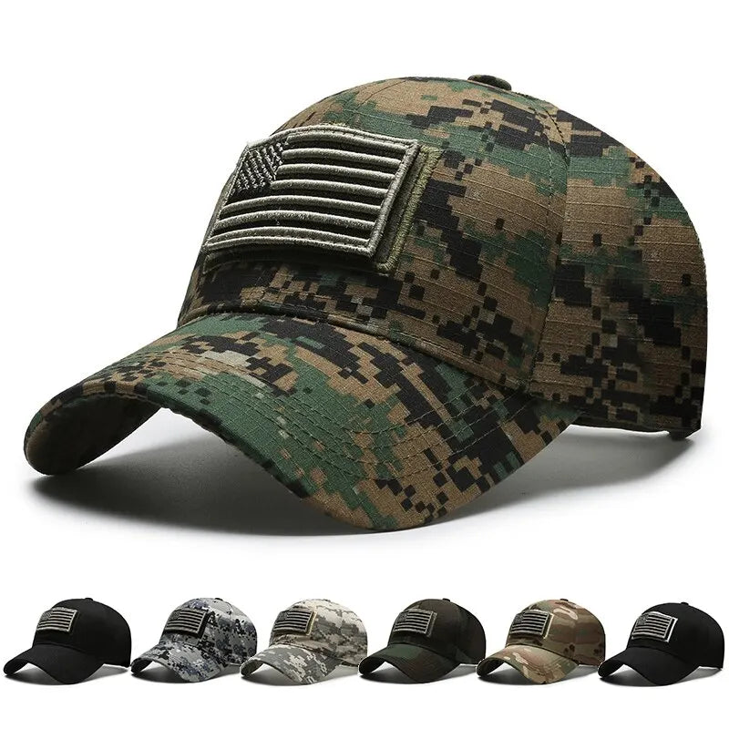 Casquette de baseball brodée avec motif camouflage du drapeau américain pour homme