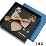 Coffret cadeau pour homme et femme, pochette, cravate, boutons de manchette, broche, couleur unie, pour mariage, affaires, vente en gros