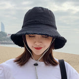 Cotton Dome Top Sun Bucket Hats Solid Panama Women Summer Caps Wide Brim Foldable Outdoor Travel Hat Anti-UV Beach Caps Bonnet